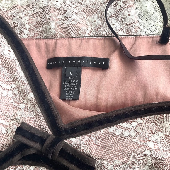 Robert Rodriguez Lingerie Top Chemise Pink Lace Brown Velvet Ribbon (8) - Picture 6 of 7